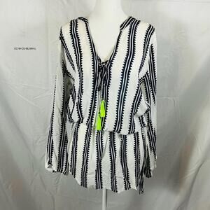 Cool Change Women's Cover Up Blue/White Drawstring Size L